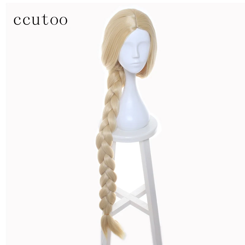 

ccutoo Tangled Rapunzel 120cm Long Light Golden Braid Styled Central Part Synthetic Hair Party Cosplay Full Wigs