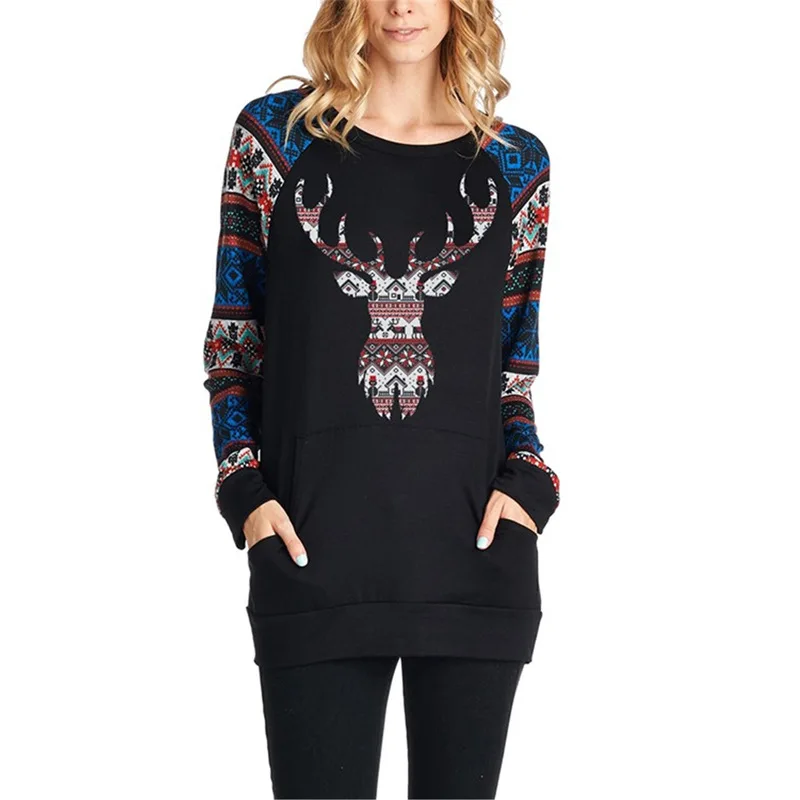 Women's Christmas Elk Print Western Long Sleeve Shirt