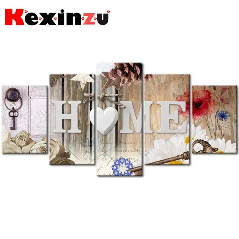 

5pcs Full Square/Round Drill 5D DIY Diamond Painting Cross Stitch"Flower Home" Multi-picture Combination Embroidery Decor Home 4