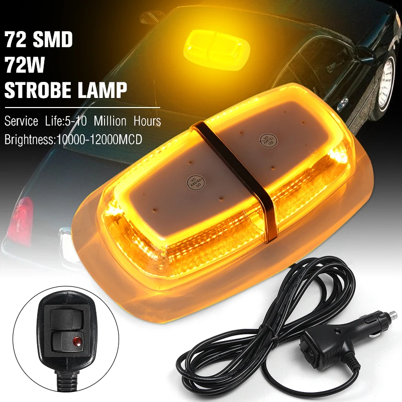 Smuxi 72 LED Car Emergency Lights Amber Car Roof Strobe light Emergency