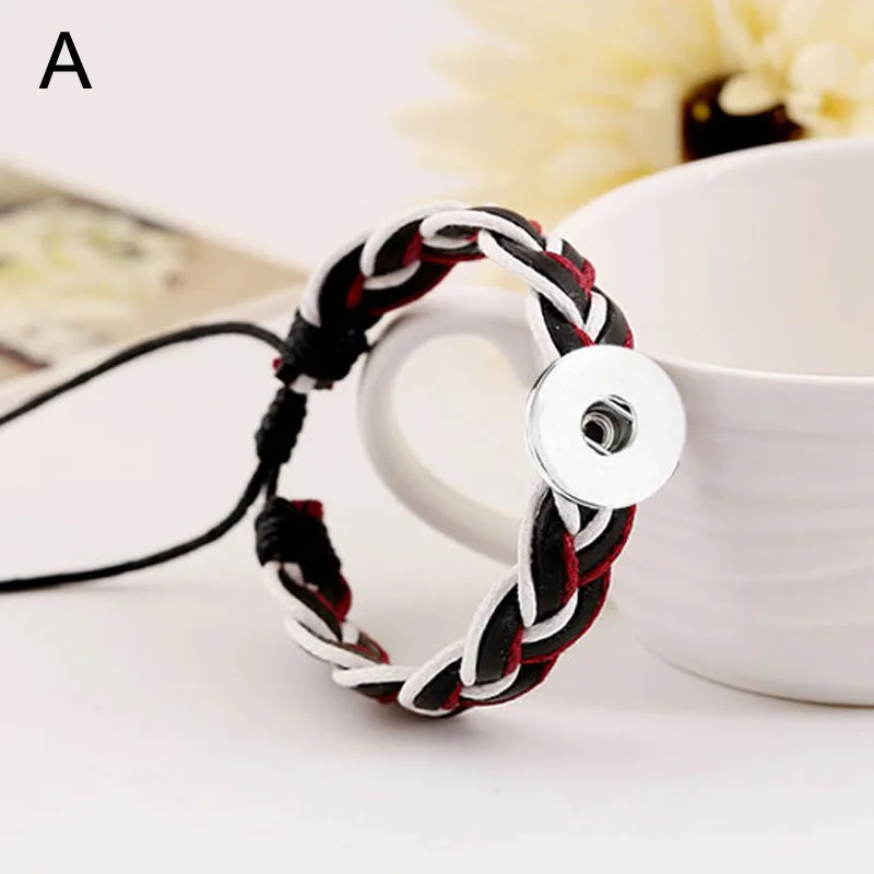 

Interchangeab 045 Original Hand Weave Genuine Leather fashion 18mm Snap Button Bracelet Chram Jewelry For Women Gift adjustable