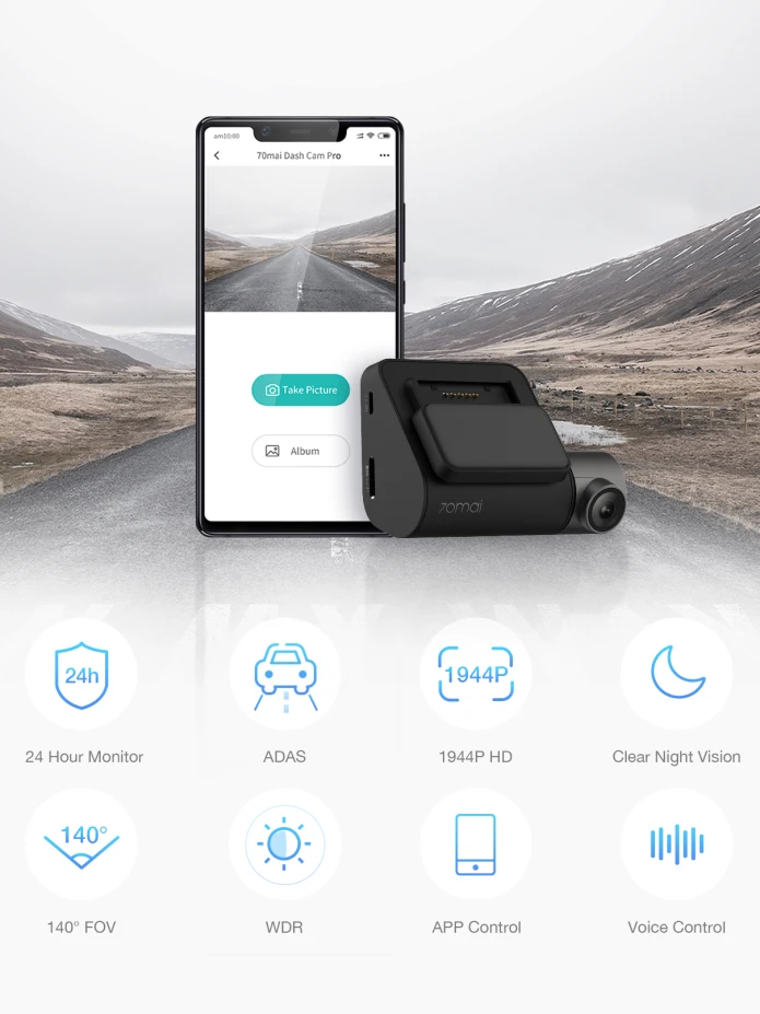 70mai Pro Dash Cam английский голосовой контроль умный Автомобильный dvr 1944PHD Dash Автомобильная камера парковочный монитор 140 FOV ночная версия