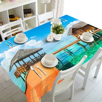 

Luxury tablecloth Waterproof 3D rectangular tablecloth party round table cloth customized size Seaside Cushion cover
