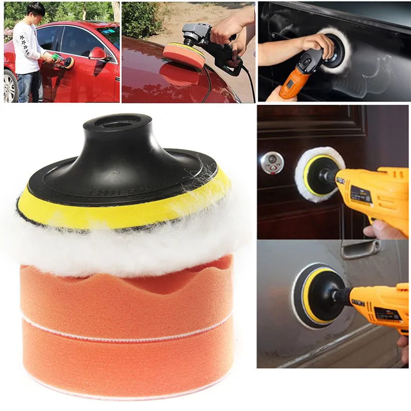 

A set of Durable 4" Buffer Pad Set Kit +Drill Adapter For Car polish Tool Car Care Kits Automotive Care Supplies Car cleaning