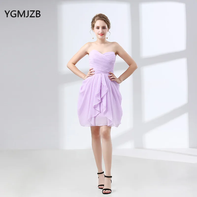 Lilac Bridesmaid Dresses 2018 Knee Length Strapless Chiffon Floor