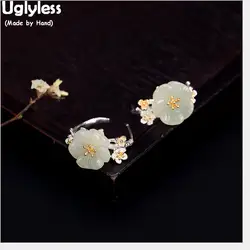 Uglyless 100% Настоящее Твердые 925 серебро цветок серьги-гвоздики для женщин Элегантный цветочный серьги гвоздики ручной работы позолоченные