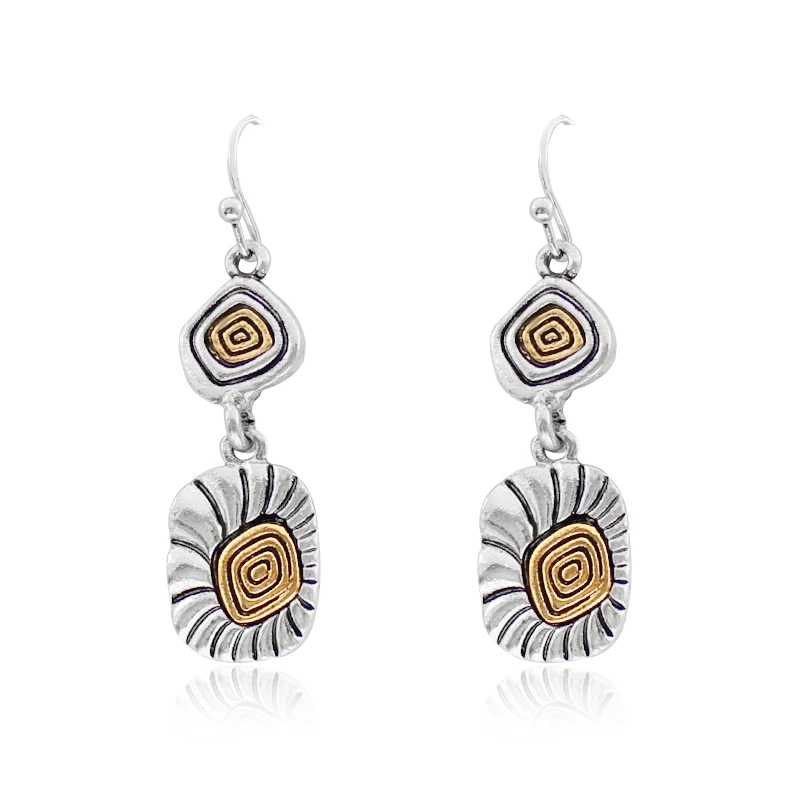 

Ancient Silver Irregular Square Geometry Pendant Earrings Gold Spiral Shell Inlaid Earrings Ladies Retro Ethnic Style Jewelry