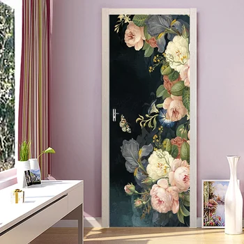 

3D Durable Renovation Door Sticker Print Canvas Rose Flower Picture Modern Diy Home Decor PVC Self Adhesive Waterproof Wallpaper