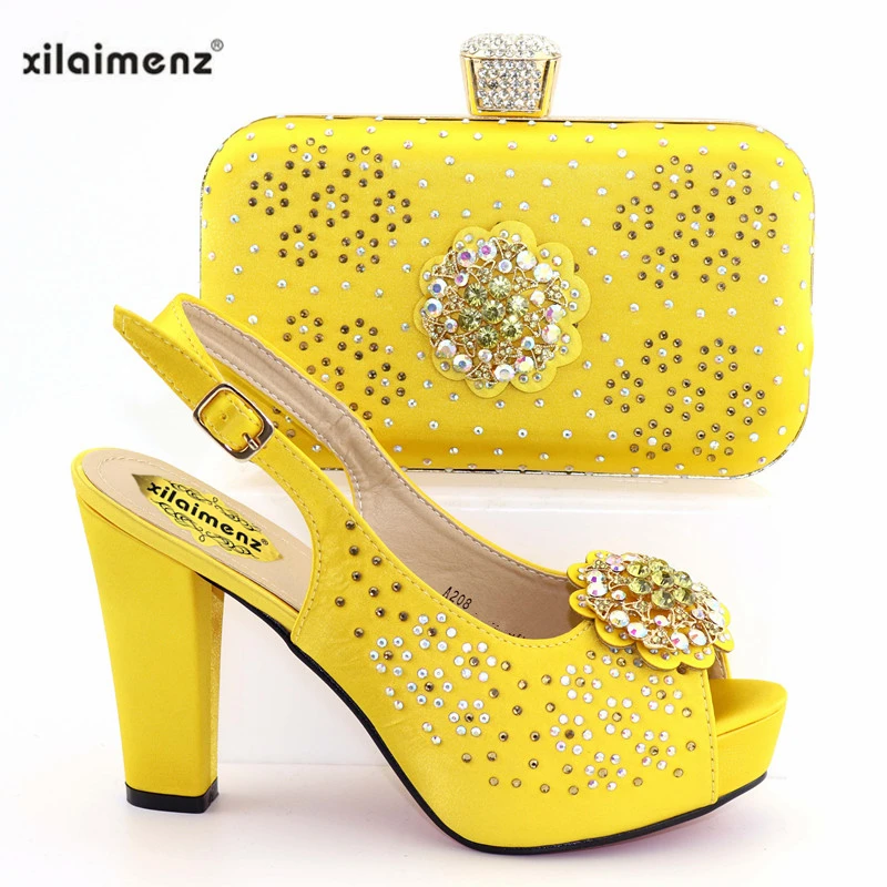 

2019 Special Style Italian Ladies Matching Shoes and Bag Set In Heels Matching Shoes and Bag Set for Nigerian Party in Yellow