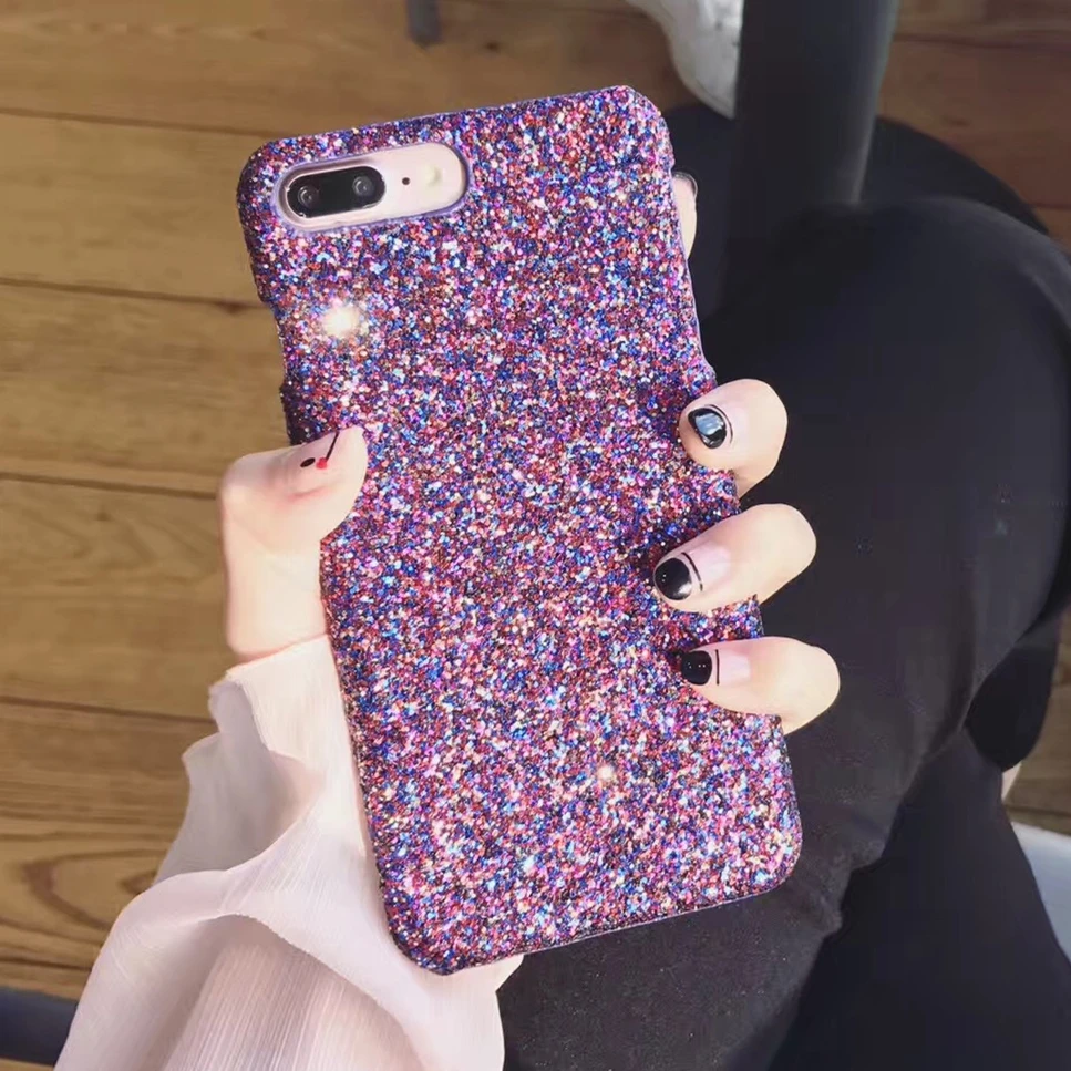 

Purple Glitter Hard Plastic Phone Cases for iPhone 6 6S 7 8 Plus 11 Pro Max Case Bling Back Cover For iPhone X XR XS Max Case