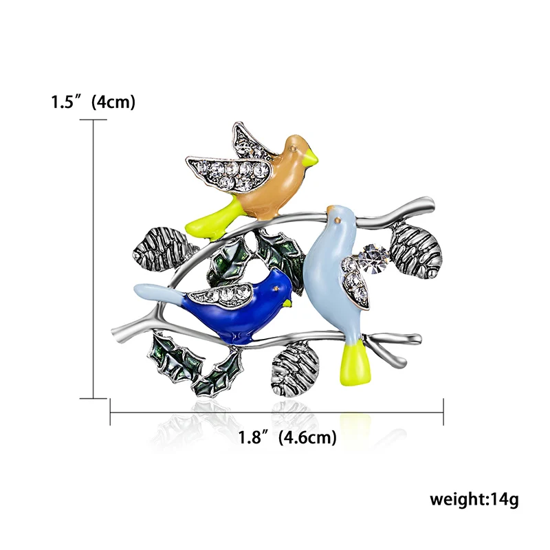 Стразы, цветные эмалированные Броши с птицами для женщин, ворона, ласточка, маленькая птица, ветка, булавки, броши, платье, шарф, шляпа, значок, ювелирные изделия - Окраска металла: BIRD BRANCE