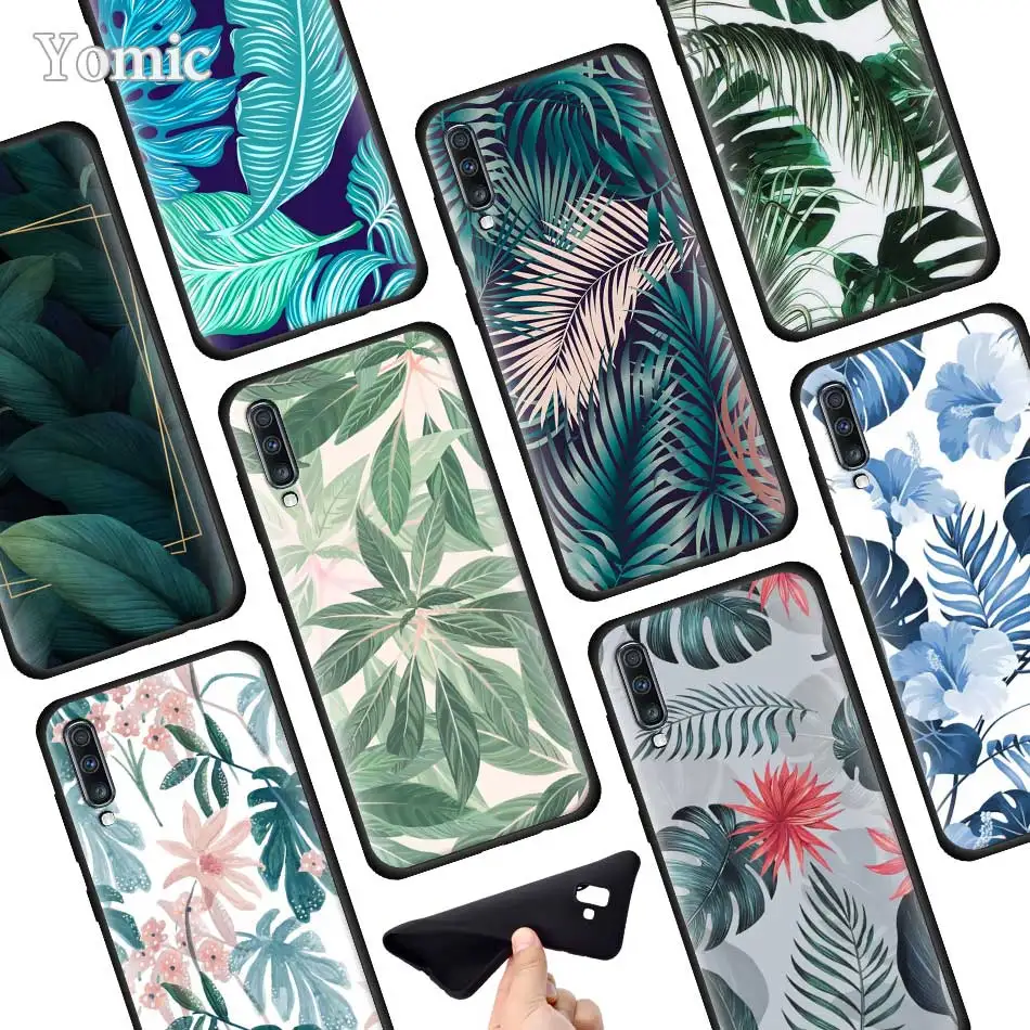

Tropical Green Leaves Silicone Soft Phone Case for Samsung Galaxy A50 A40 A70 A30 A20 A80 A6 A7 A8 Plus 2018 Back Case