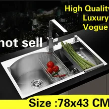 Квартира высокого качества мыть овощи Кухня ручная раковина двойной паз 304 нержавеющая сталь Горячая 780x430 мм