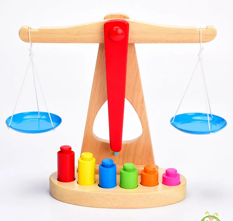 Маленькие деревянные весы с 6 весами для детей, математика Монтессори, обучающая игрушка для балансировки