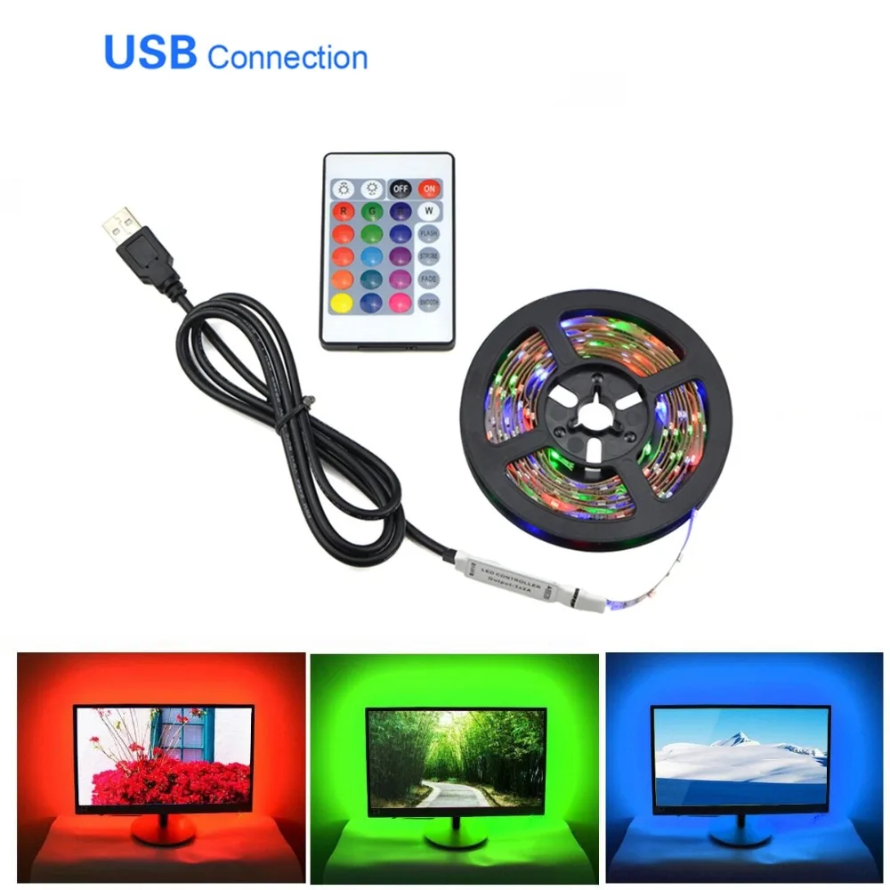 

5V USB Port LED TV Backlight RGB LED Strip Light For TV Desktop Backlight With 24 keys Remoter Kitchen Under Cabinet Decor Lamp
