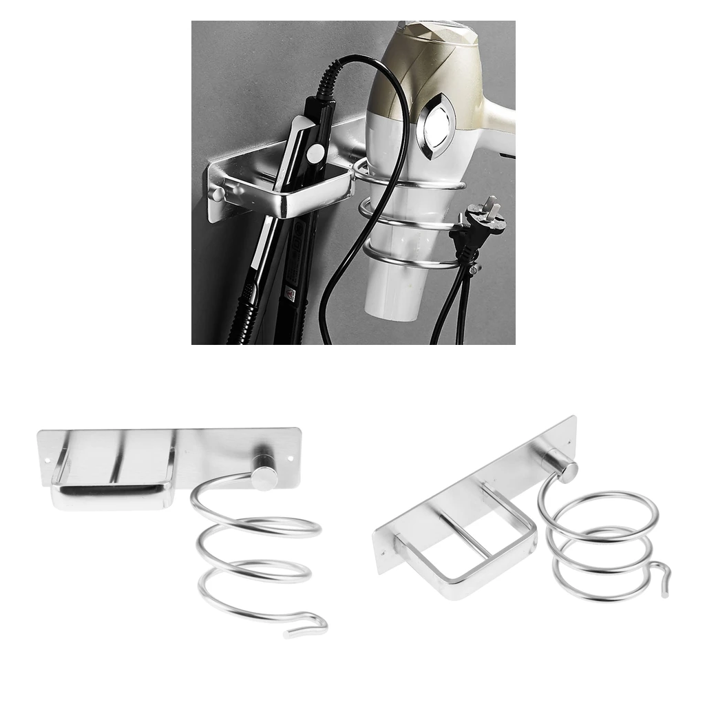 2pcs Wall Mount Hair Dryer Holder Self Rack Stand Hanger Straightener