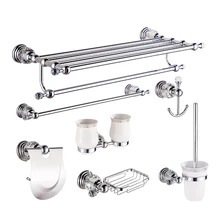 European Crystal Towel Rack Set Bathroom Shelf Chrome Toilet Brush Holder Wall Mounted Bathroom Hardware Accessories vanity set