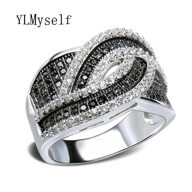 خاتم رائع ، يشبه المجوهرات باهظة الثمن ، معدن النحاس مايكرو تمهيد  جيت/مجوهرات الزركون الأبيض للنساء - AliExpress