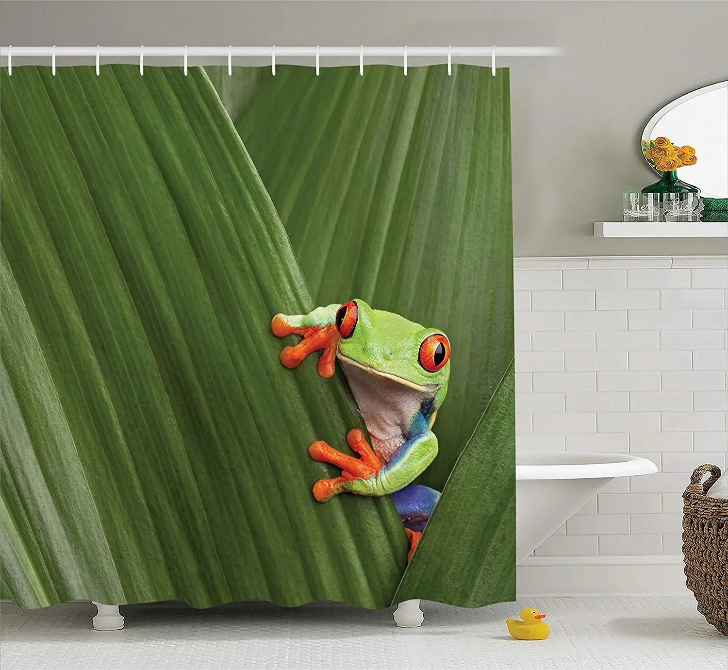 

Animal Decor Collection Red Eyed Tree Frog Hiding in Exotic Macro Leaf in Costa Rica Rainforest Tropical Nature Photo Polyester