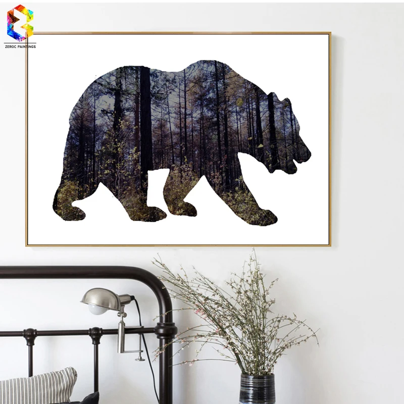 

Silhouette of Bear with Pine Forest Canvas Art Print Painting Poster, Wall Picture for Home Decoration, Hogar Decor