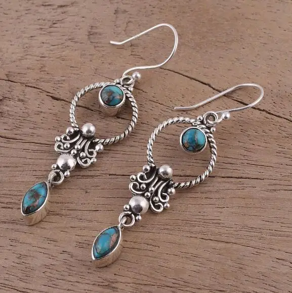 Винтаж Бохо 925 серьги серебряные Висячие Крючки свисающие Синий Шарм для женщин модный подарок для ювелирных изделий для женщин