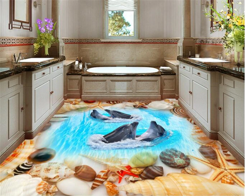 beibehang Premium creative PVC wallpaper beach shells dolphin bathroom