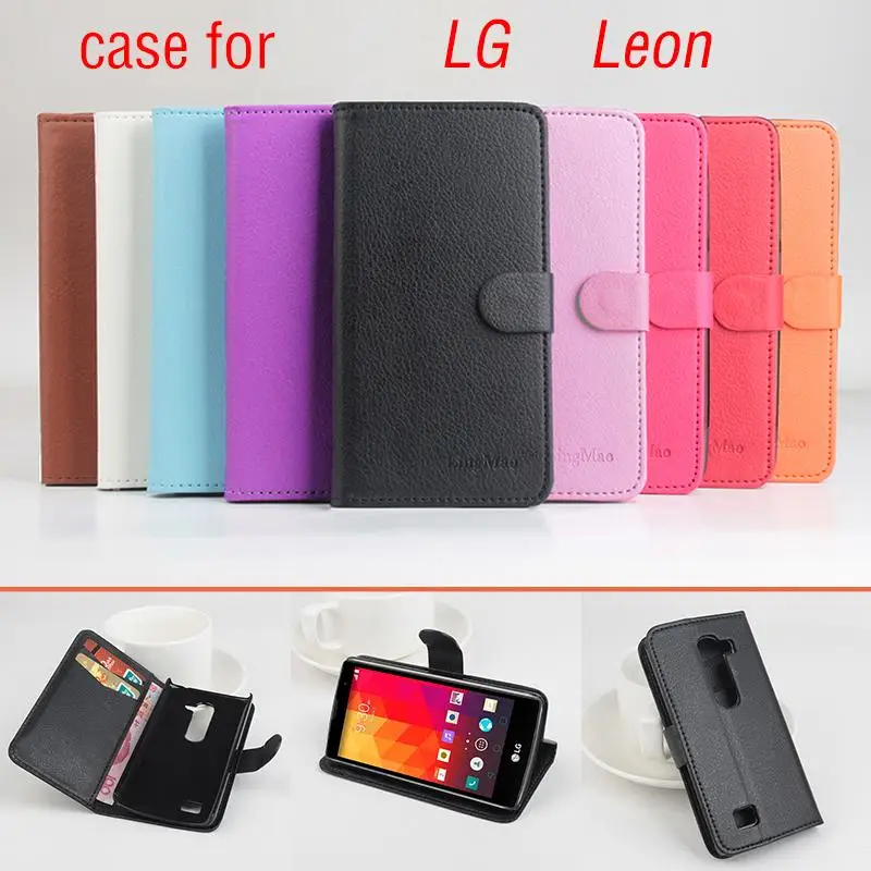 Leather Case for LG Leon Cover Flip Luxury Brand Wallet Phone Bag Stand Coque with Card Holder | Мобильные телефоны и