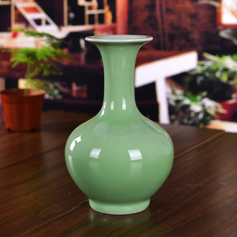 

Jingdezhen Ceramic Ware Celadon Vase Modern Home Decoration Living Room Craft Simple Decoration green porcelain vase small