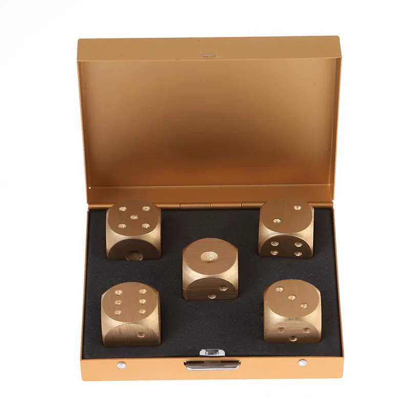 5 шт. золотой цвет Твердые домино металлические кости алюминиевый сплав для покера игры переносные игральные кубики покер с коробкой вечерние высокое качество