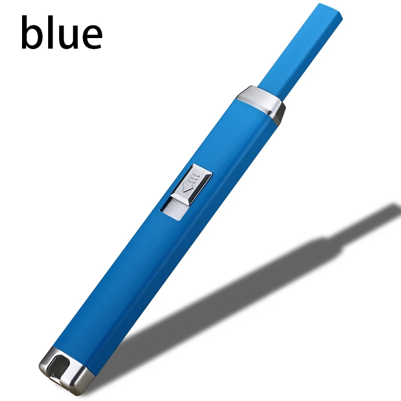 Электрический Перезаряжаемый USB светильник сигарета плазменная Зажигалка пожарная Зажигалка длинная кухня ветрозащитная плазменная импульсная принадлежности для сигарет - Цвет: Blue