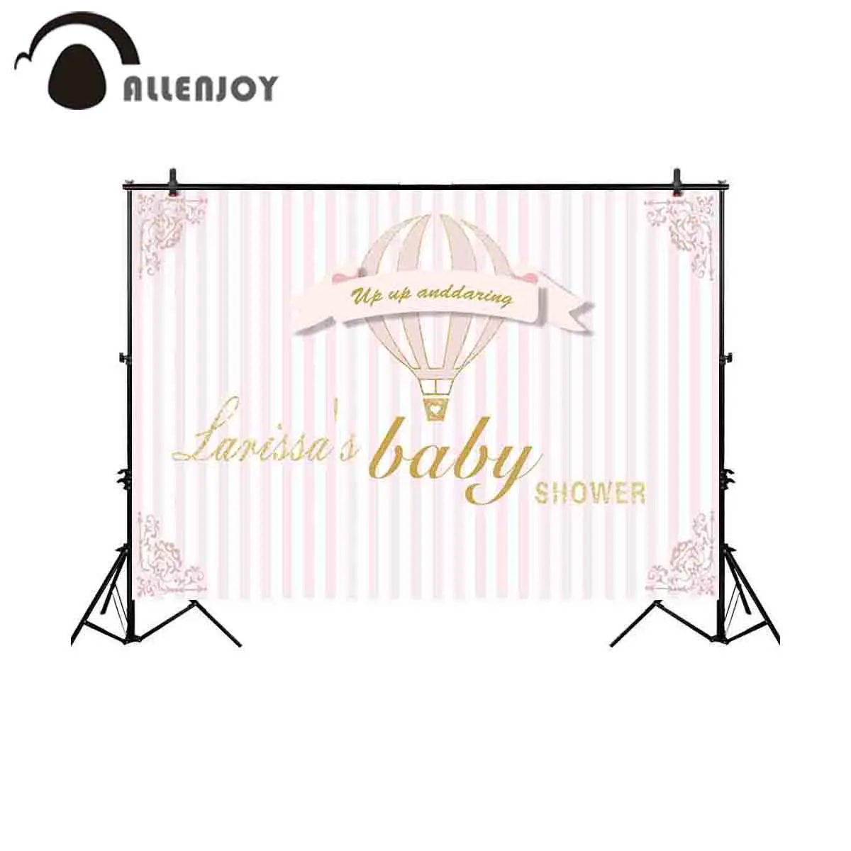 

Allenjoy backgrounds for photography studio pink stripes hot air balloon retro lace ornament backdrop baby shower photocall