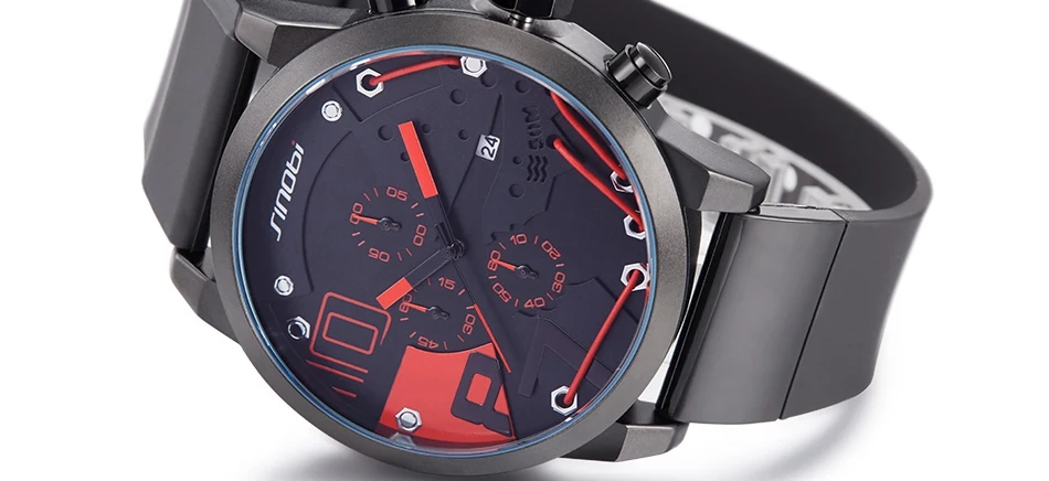 Новые модные мужские часы от ведущего бренда, роскошные полностью Стальные кварцевые часы Sinobi Racing, спортивные мужские часы с хронографом, мужские часы