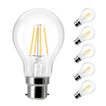 

Yaeer 5 Pack B22 Bayonet LED Filament Bulbs 4W A60 Light Bulb 220V Warm White 400Lm 360 Degree Beam AngleNon Dimmable No Strobe