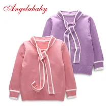 

Girls Autumn 2017 new wind college sweater children's long-sleeved lacing collar solid shirt kids casual 3-7Y losse clothes