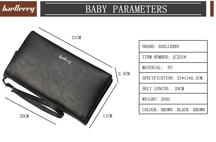 Baellerry, большой кошелек для мужчин, мягкий мужской браслет, деловой клатч, Большой Вместительный Длинный кошелек, мужской кошелек, держатель для карт, карман для телефона
