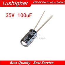 50 шт., 35В 100 мкФ 6*12 мм 100 мкФ 35В 6,3x12 мм Алюминий электролитический конденсатор с алюминиевой крышкой, DIP