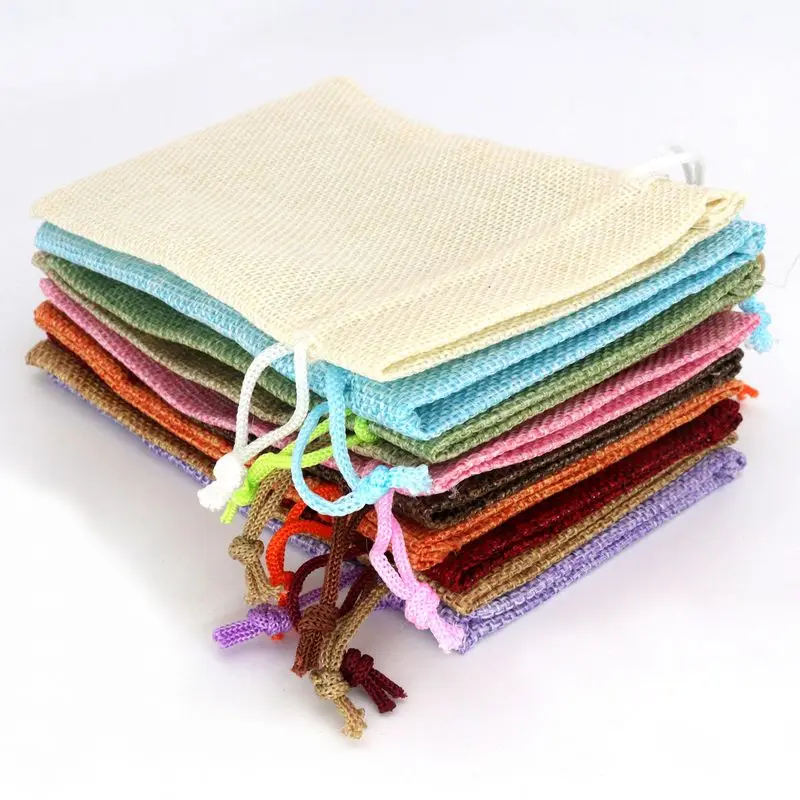 Bolsas de regalo para joyería, embalaje de tela con cordón para