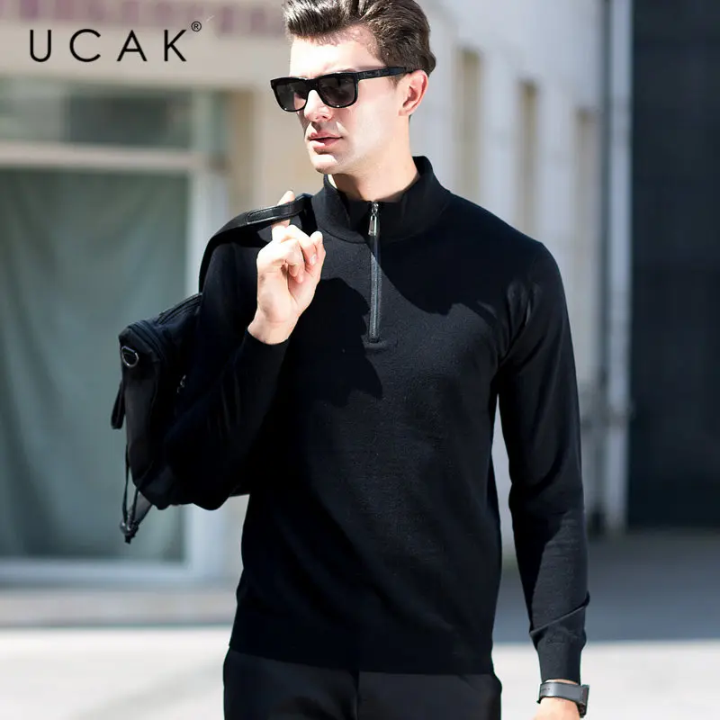 UCAK Brand Sweater Men Pure Merino Wool Pullover Men Autumn Winter Cashmere Sweaters Fashion Zipper Turtleneck Pull Homme U3008 UCAK Brand Sweater Men Pure Merino Wool Pullover Men Autumn Winter Cashmere Sweaters Fashion Zipper Turtleneck Pull Homme U3008