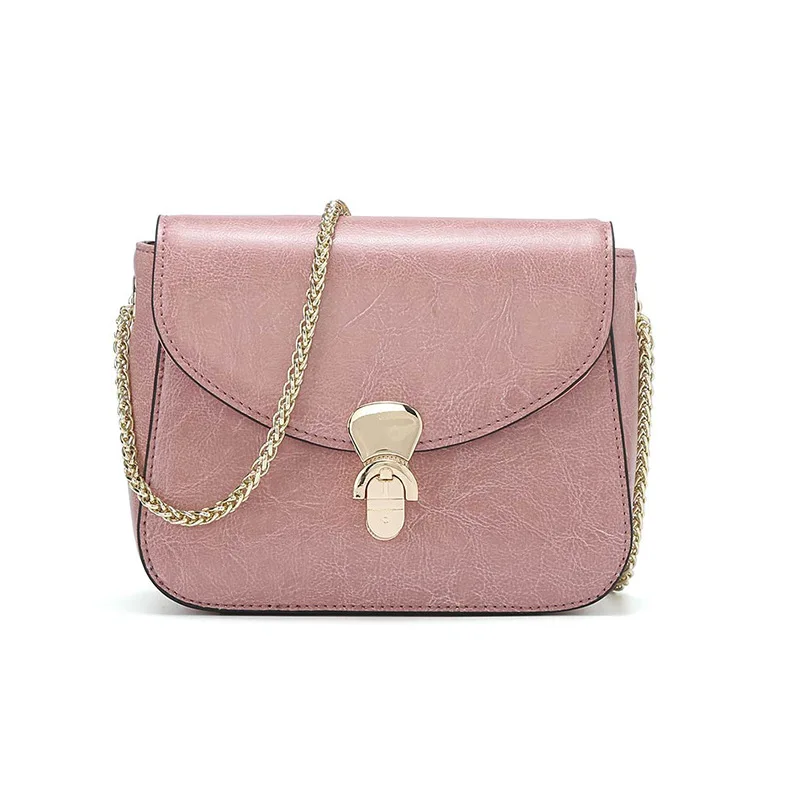 

2019 Fashion Female Genuine Leather Shoulder Bag Mini Small Crossbody Bag Green Cowhide Oil Wax Leather Bags Pink Black