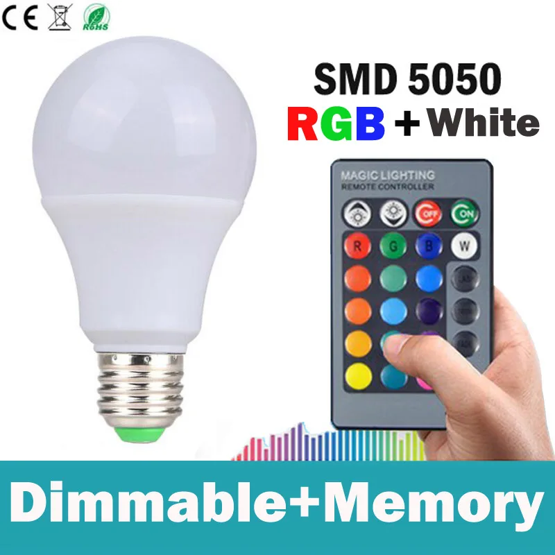 E27 RGBW 5 Вт 10 Вт 15 Вт Красочный светодиодные лампы AC 85-265 В RGB LED пятно света с Дистанционное управление RGB светодиодные панели Освещение белый