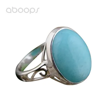 

Simple Plain 925 Sterling Silver Oval Blue Amazonite Solitaire Ring for Women Girls Size 6 7 8 Free Shipping