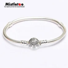 Подлинный 925 пробы серебряный браслет со снежинками, прозрачный CZ браслет женская цепочка в виде змеи Подходит для европейских ювелирных изделий