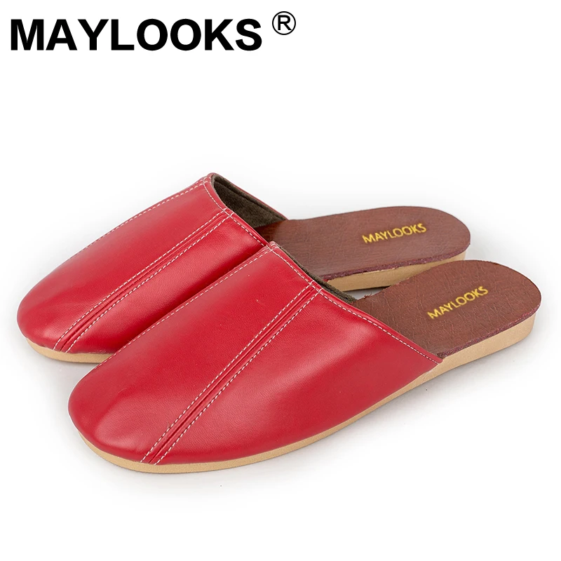 

Woman Slippers Spring And Autumn Genuine Leather Home Indoor Non - Slip Thermal Slippers 2018 New Hot Maylooks S5