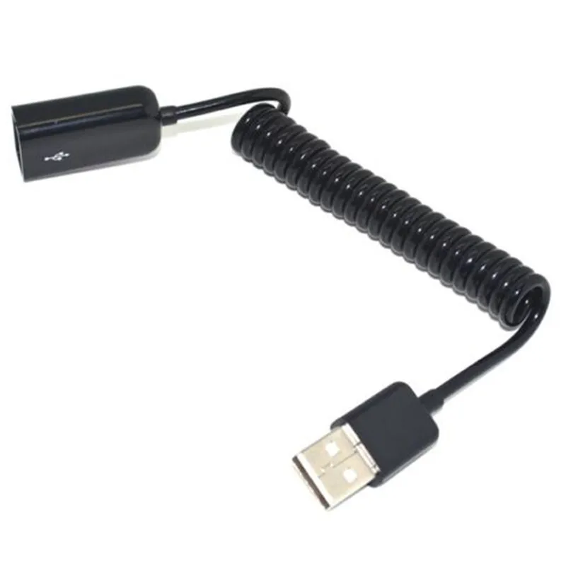 جودة عالية ملفوف لولبية كابل usb 2.0 ذكر إلى أنثى تمديد محول كابل الحبل الأسود