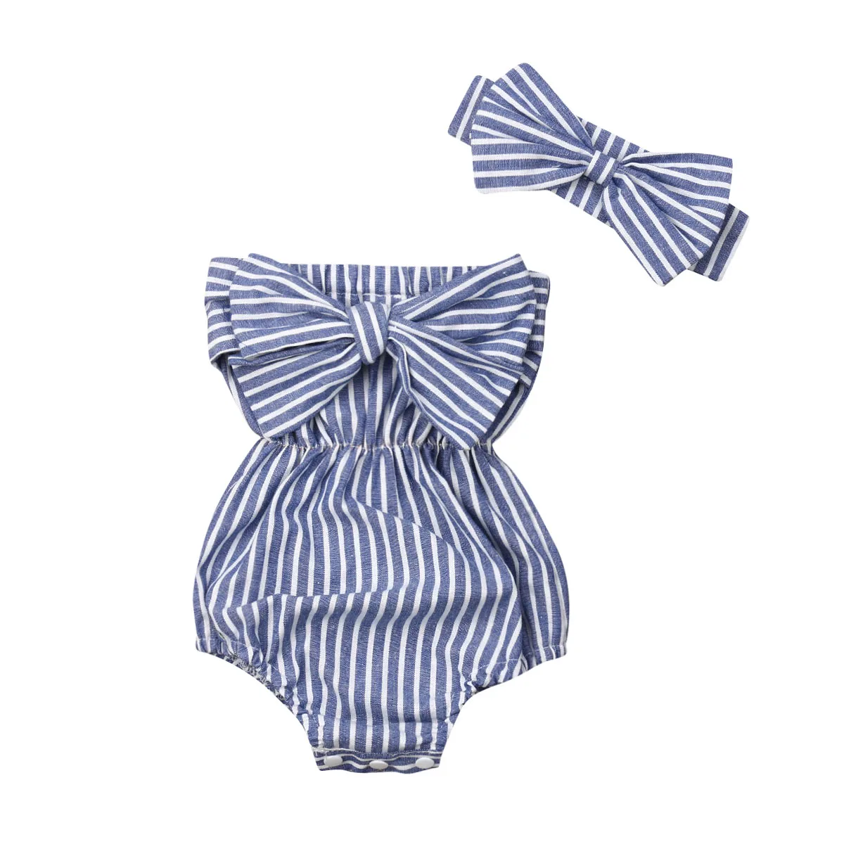 

0-24M Toddler Baby Girls Off Shoulder Striped Romper Jumpsuit Outfits Set