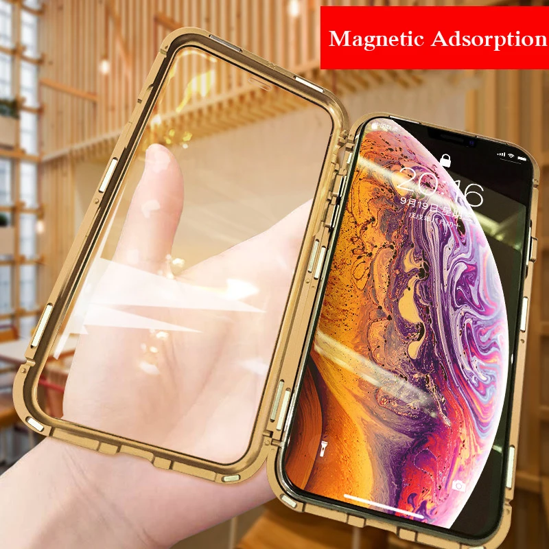 360 Полный чехол Магнитный чехол для телефона для iPhone 11 XS MAX XR XS 8 8 Plus Алюминиевый металлический бампер для iPhone 7 6 6S стеклянный чехол