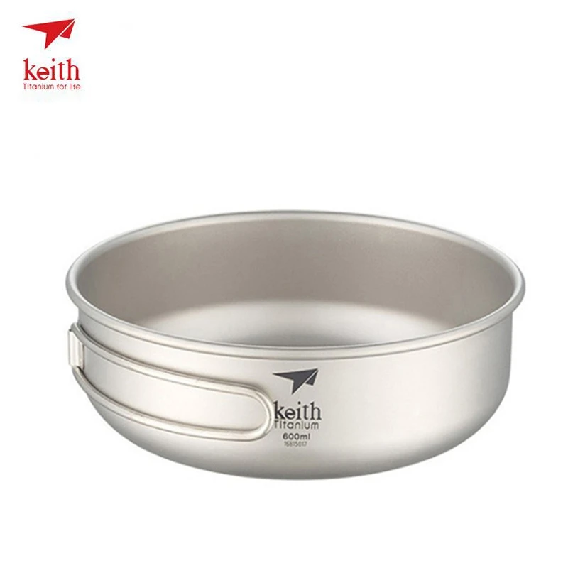 Keith Titanium Camping 300 ml-600 ml tazón de titanio con mango plegable tazón utensilios de cocina al aire libre vajilla cubiertos Ti5323-Ti5326