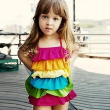 Детское Радужное бикини для девочек, Летний Пляжный Купальник для девочек, многослойный купальный костюм, детский купальник для девочек