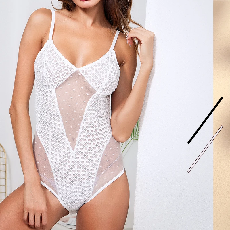 

2019 Sexy Lingerie Transparent Hollow Out Lady Swimsuit Lace Embroidery Solid Racerback Erotic Underwear Sexy Bodysuit Lingerie