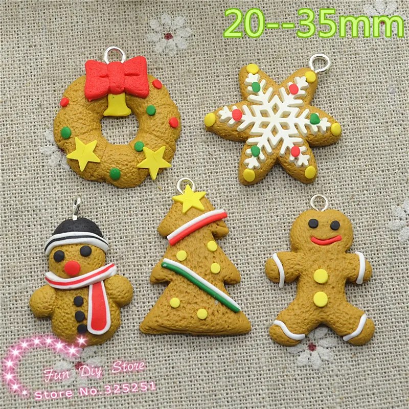 

polymer clay Christmas snowman tree with ring pendant charm 20--35mm 30pcs/lot